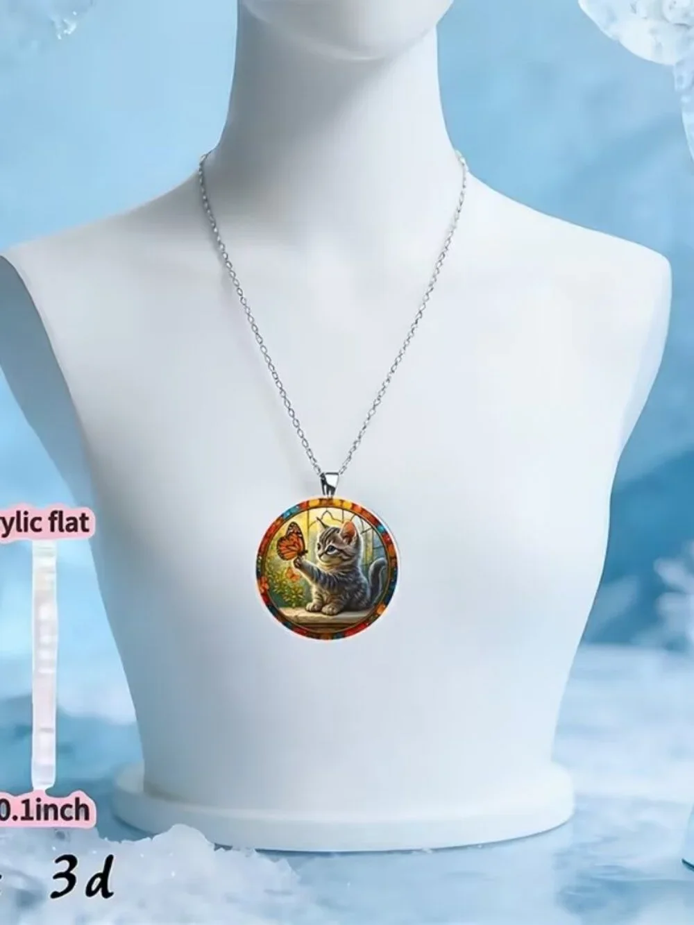 Round Acrylic KITTY CAT Pendant Necklace